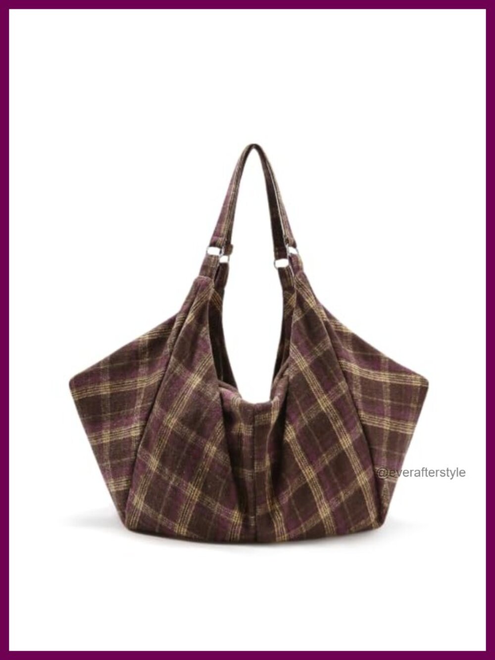 Canvas Slouchy Tote Bag Large Capacity Retro Plaid Shoulder Bag